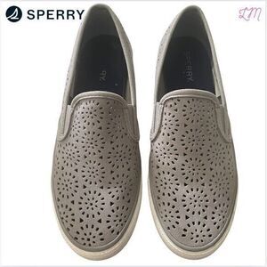 Sperry Top Sider Seaside Perforated Casual Slip On Sneakers Size 9 Gray‎